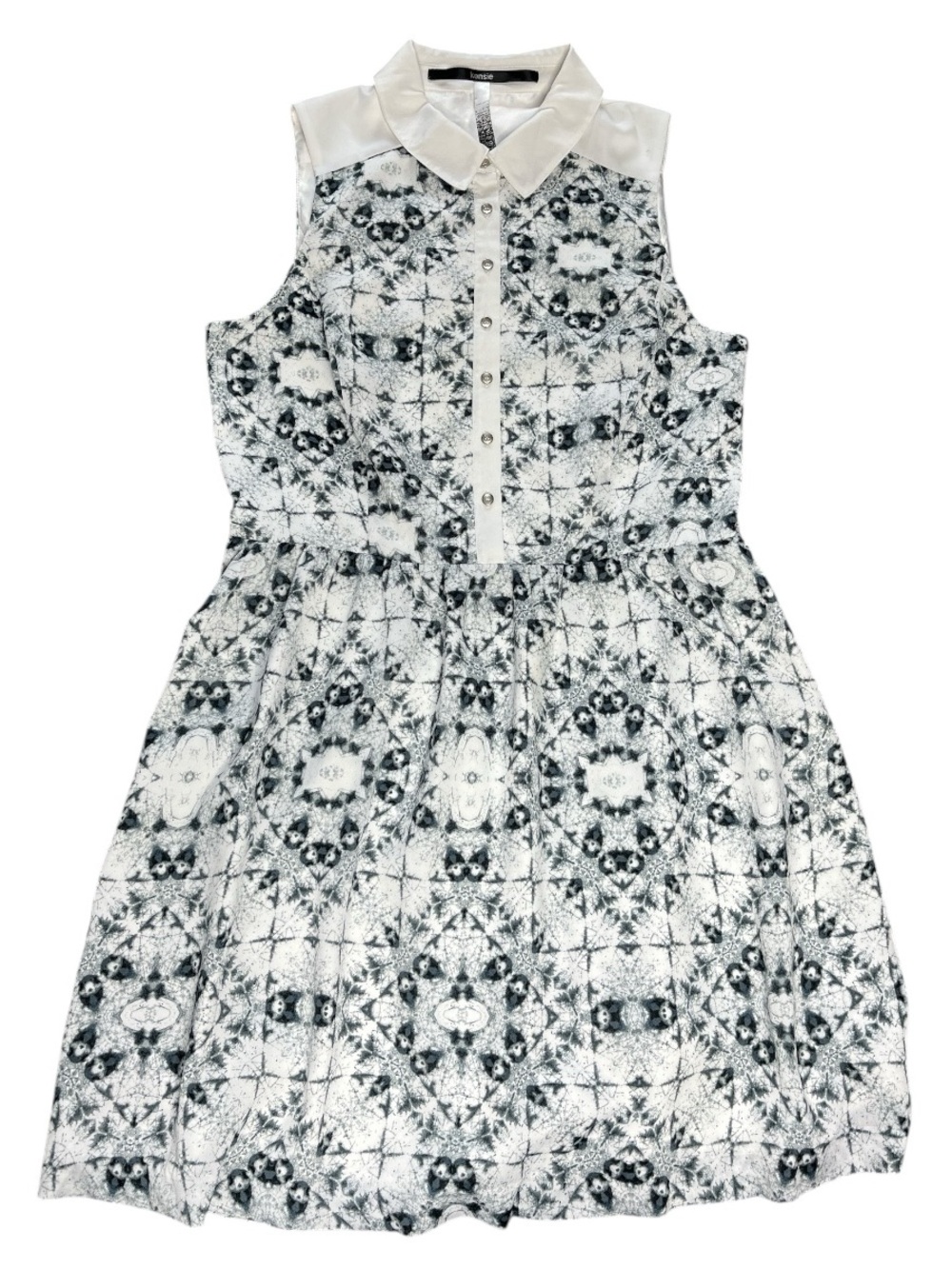 KENSIE Kaleidoscope Print Sleeveless Shirt Dress Ivory/Off White/Grey Size Large